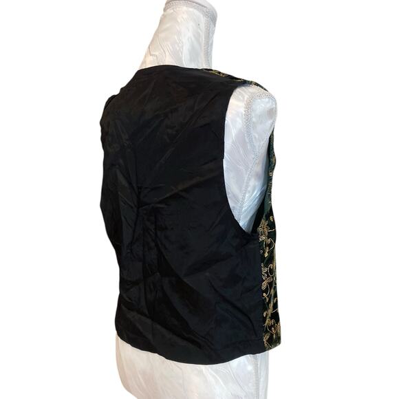 Vintage Velvet Vest Womens Sz Medium Green Gold Embroidered Victorian Romantic - Picture 4 of 16